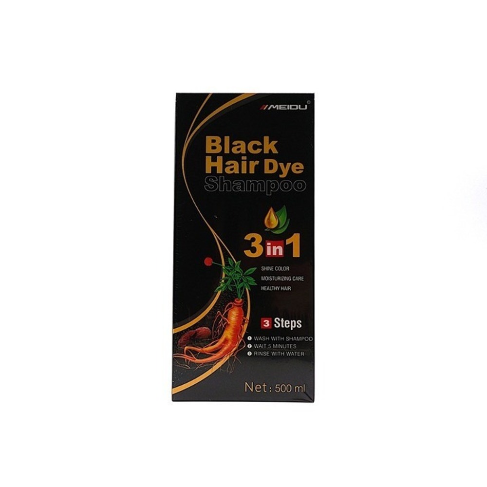 Meidu Black Hair Dye Shampoo 3 in 1 Ginger Extract Natural Black500ml New Sealed